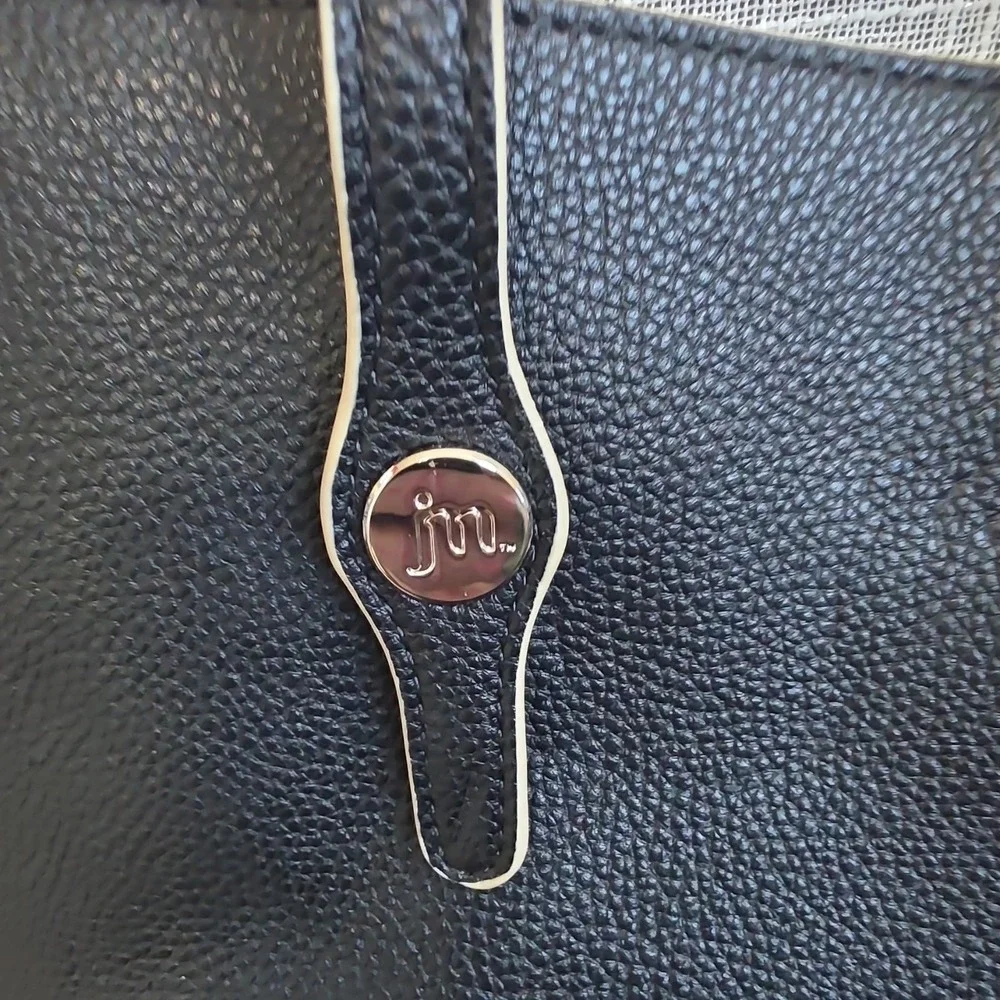 Jessica Moore Black Pebbled Tote Silver Hardware Button Closure Women's